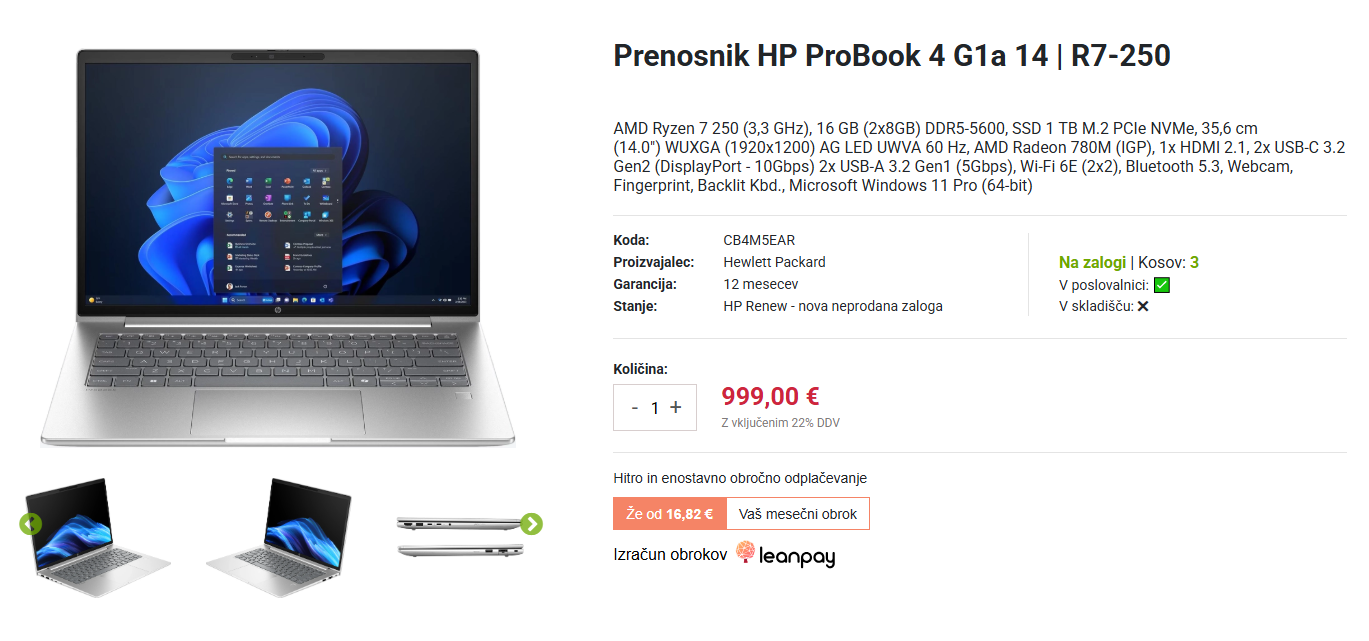 prenosni računalnik HP Probook Slika screenshot prenosnika probook z integriranim linkom